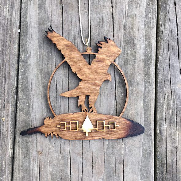 Eagle with Sunrise Feather and Hiawatha Belt Overlay