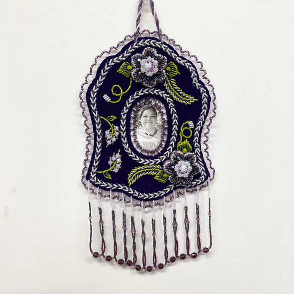 Beaded Floral Picture Frame Purple