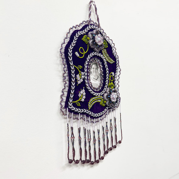 Beaded Floral Picture Frame Purple