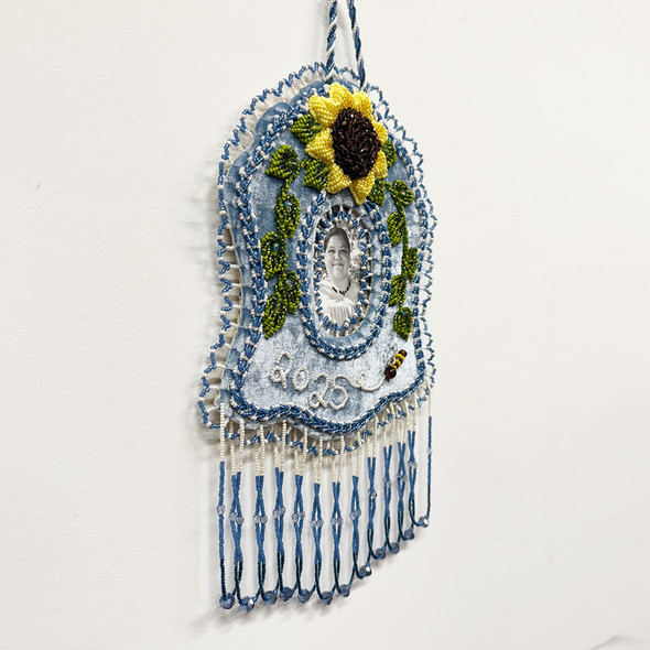 Beaded Sunflower Picture Frame Blue