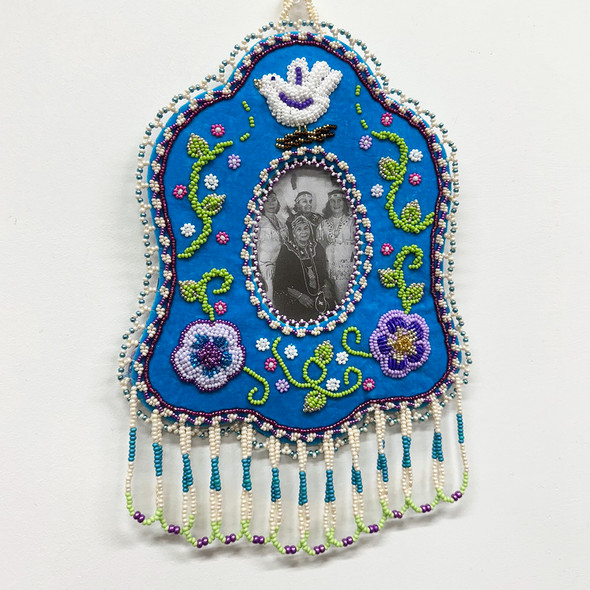 Beaded Floral Picture Frame - Blue Velvet