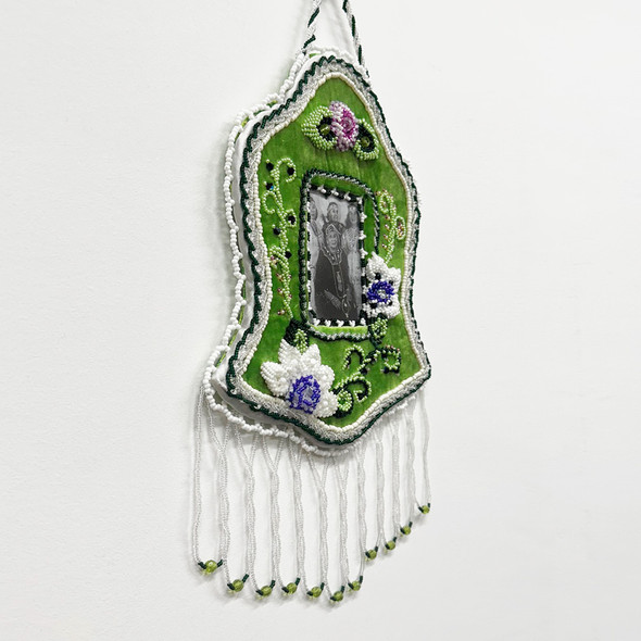 Beaded Floral Frame - Lime Green Velvet