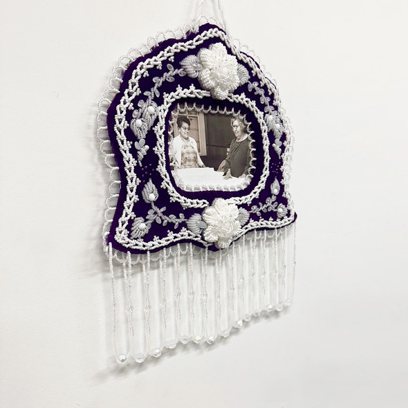 Beaded Floral Picture Frame - Deep Purple Velvet