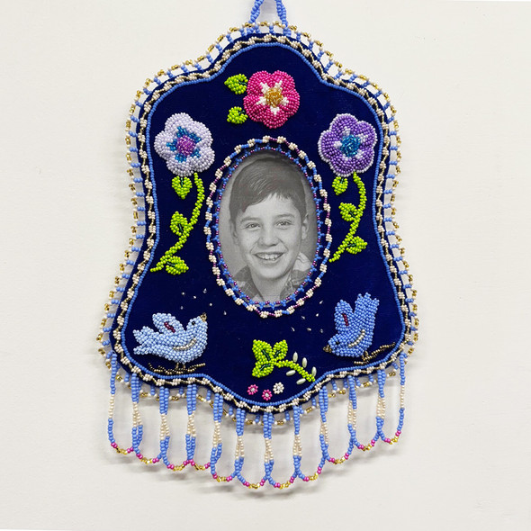 Large Beaded Bird Picture Frame - Navy Velvet