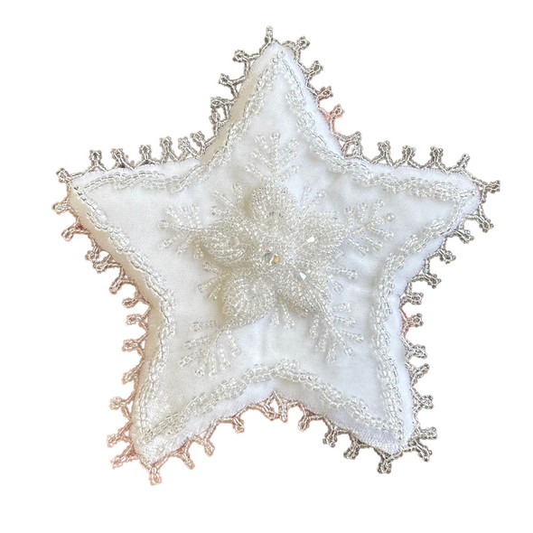 5" Beaded Star Tree Topper - White