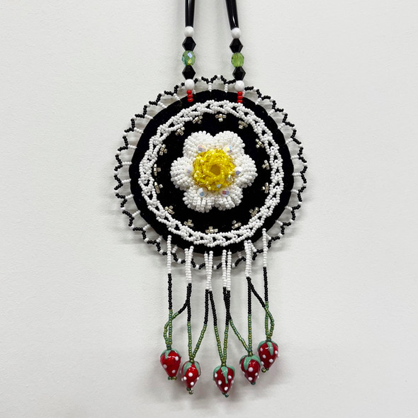 Beaded Strawberry Floral Medallion - Black Velvet 1
