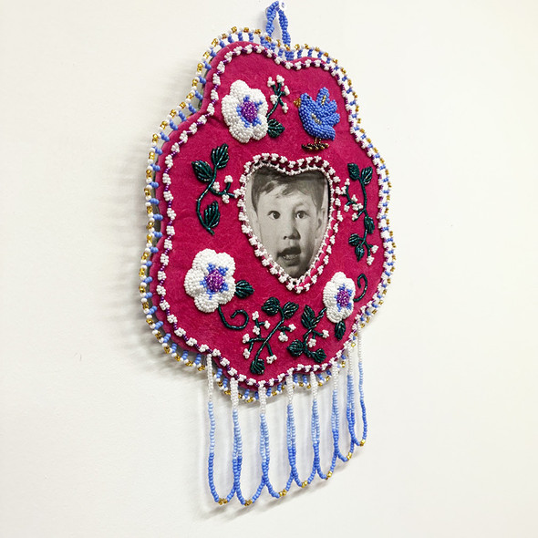 Beaded Floral Heart Picture Frame - Pink Velveteen