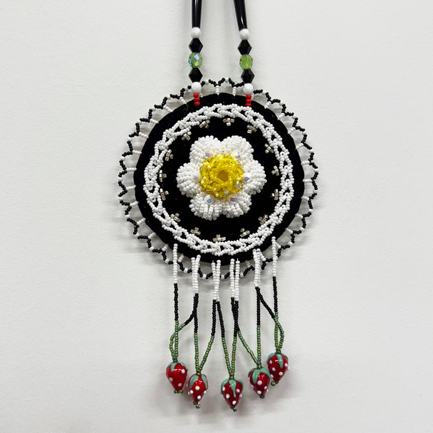 Beaded Strawberry Floral Medallion - Black Velvet 1