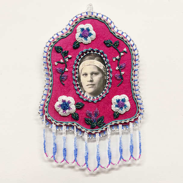 Beaded Floral Picture Frame - Pink Velvet