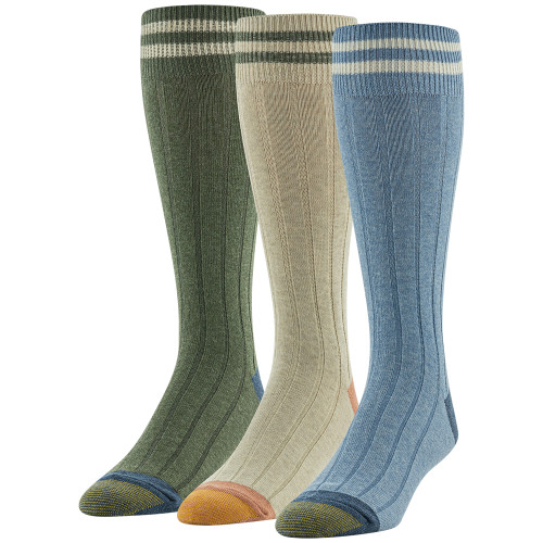 GOLDTOE® Men's Hampton Crew Socks (Green / Cream / Blue)