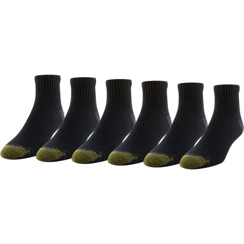 GOLDTOE Edition Men's Classic Sport Cushion Quarter Socks, 6-Pack (Black)