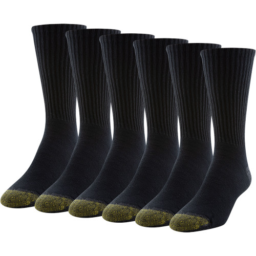 GOLDTOE Edition Men's Classic Sport Cushion Crew Socks, 6-Pack (Black)