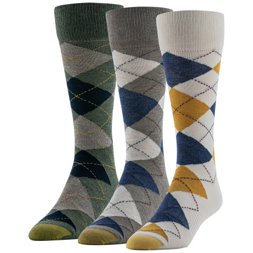GOLDTOE Edition Mens Dress Argyle Crew Socks Assorted, 3 Pack (Loden Marl / Moss / Stone)