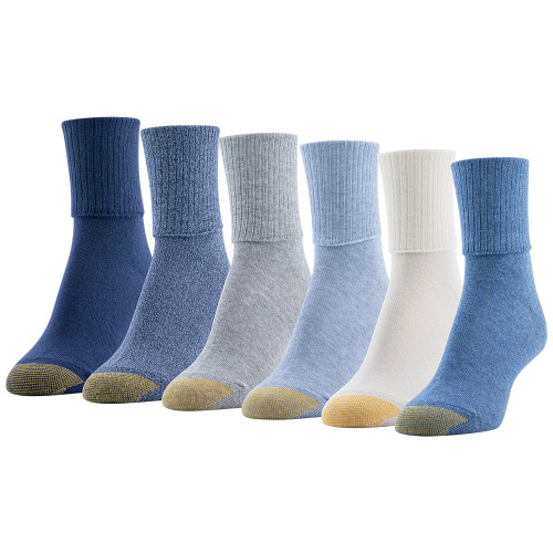 GOLDTOE Edition Women's Turn Cuff Socks, 6-Pack (Denim)