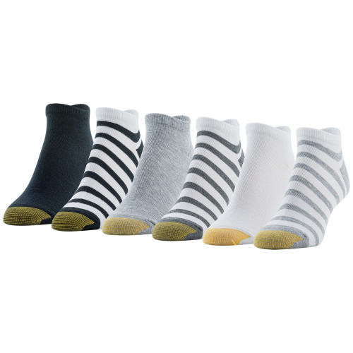 GOLDTOE Edition Womens Rugby Stripe Liner Socks, 6 Pairs (Grey Heather)