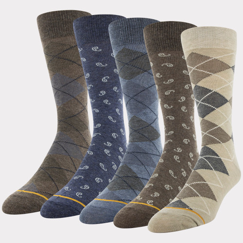 GOLDTOE Signature Collection Men's Argyle Crew Socks (Brown / Blue / Cream)