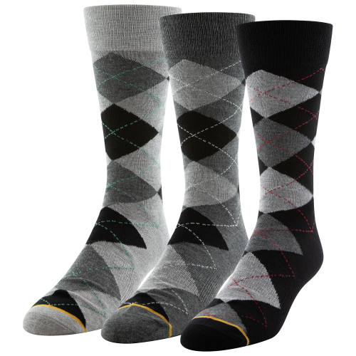 GOLDTOE Signature Collection Men's Argyle Crew Socks (Light Grey / Dark Grey / Black)