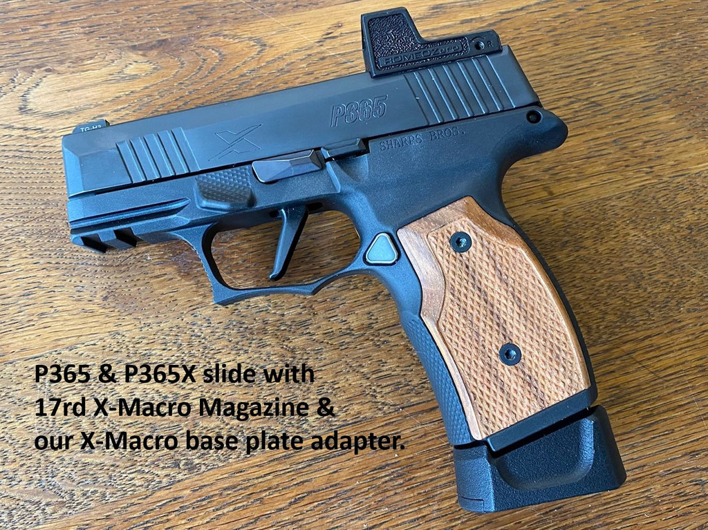 SBGM01-G2. Sharps Bros grip module for the P365X / P365XL - black anodize with Brazilian Cherry grips