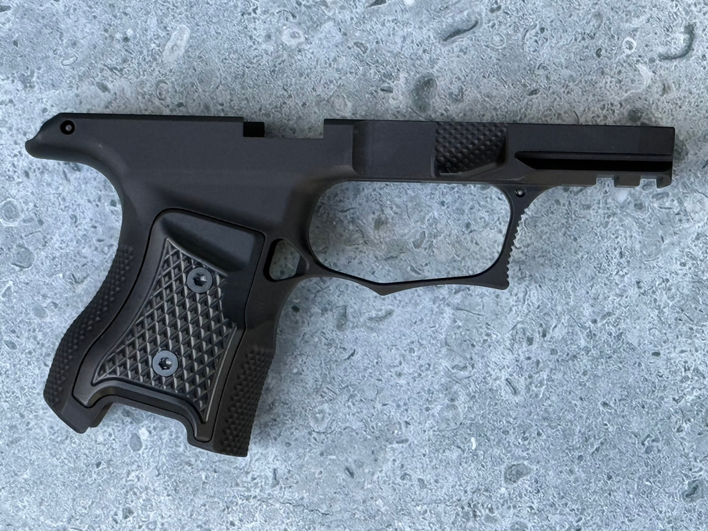 SBGM19-G3-BLK. Sharps Bros grip module for the P365 - blacked out aluminum