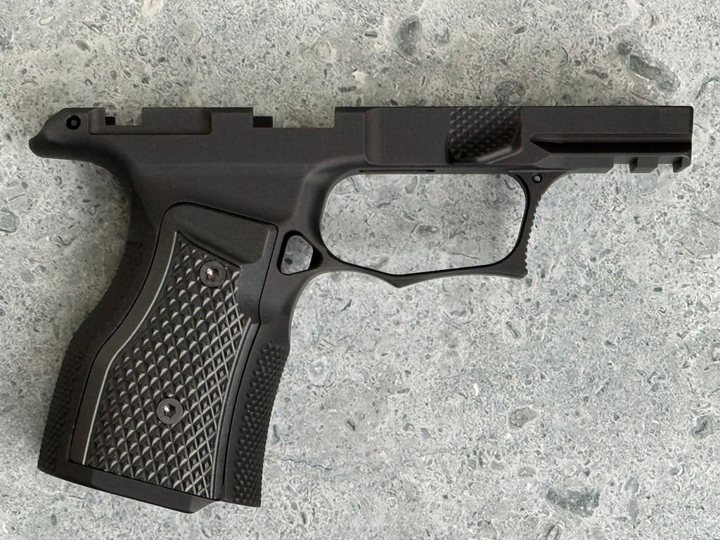 SBGM02-G3-BLK. Sharps Bros grip module for the P365X / P365XL - Blacked Out aluminum - Manual Safety Cut