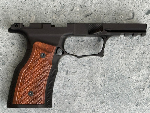 SBGM07-G3. Sharps Bros grip module for the P365 XMacro - black anodize with Brazilian Cherry grips - Manual Safety Cut