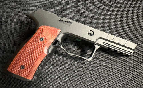 SBGM09. Sharps Bros grip module for the P320 - Black anodize with Brazilian Cherry grips