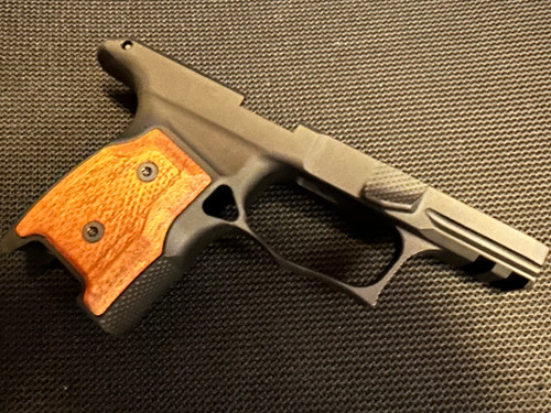 SBGM19-G2. Sharps Bros grip module for the P365 - black anodize with Brazilian Cherry grips