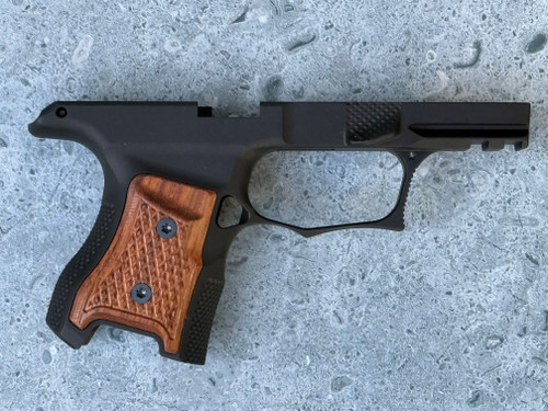 SBGM19-G3. Sharps Bros grip module for the P365 - black anodize with Brazilian Cherry grips