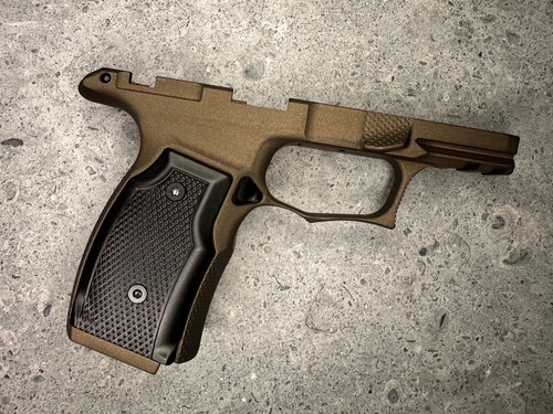 SBGM24-G2. Sharps Bros grip module for the P365X / P365XL - Bronze with Black Aluminum Grips - Manual Safety Cut