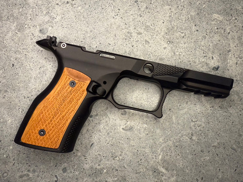 SBGM16-MS. Sharps Bros grip module for the Springfield Echelon - Black with Brazilian Cherry grips **MANUAL SAFETY CUT**