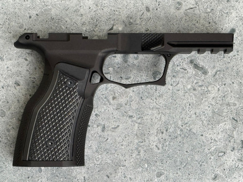 SBGM07-G3-BLK. Sharps Bros grip module for the P365 XMacro - Blacked out aluminum - Manual Safety Cut