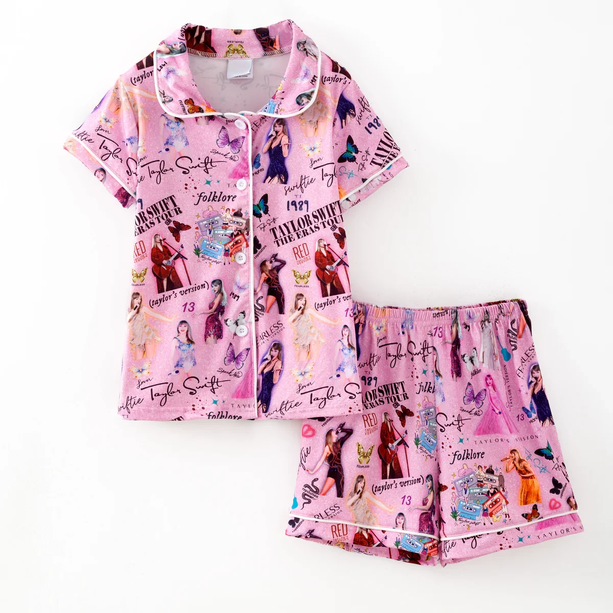 ERAS GLITTER PINK BUTTON-UP SHORTY PJ SET