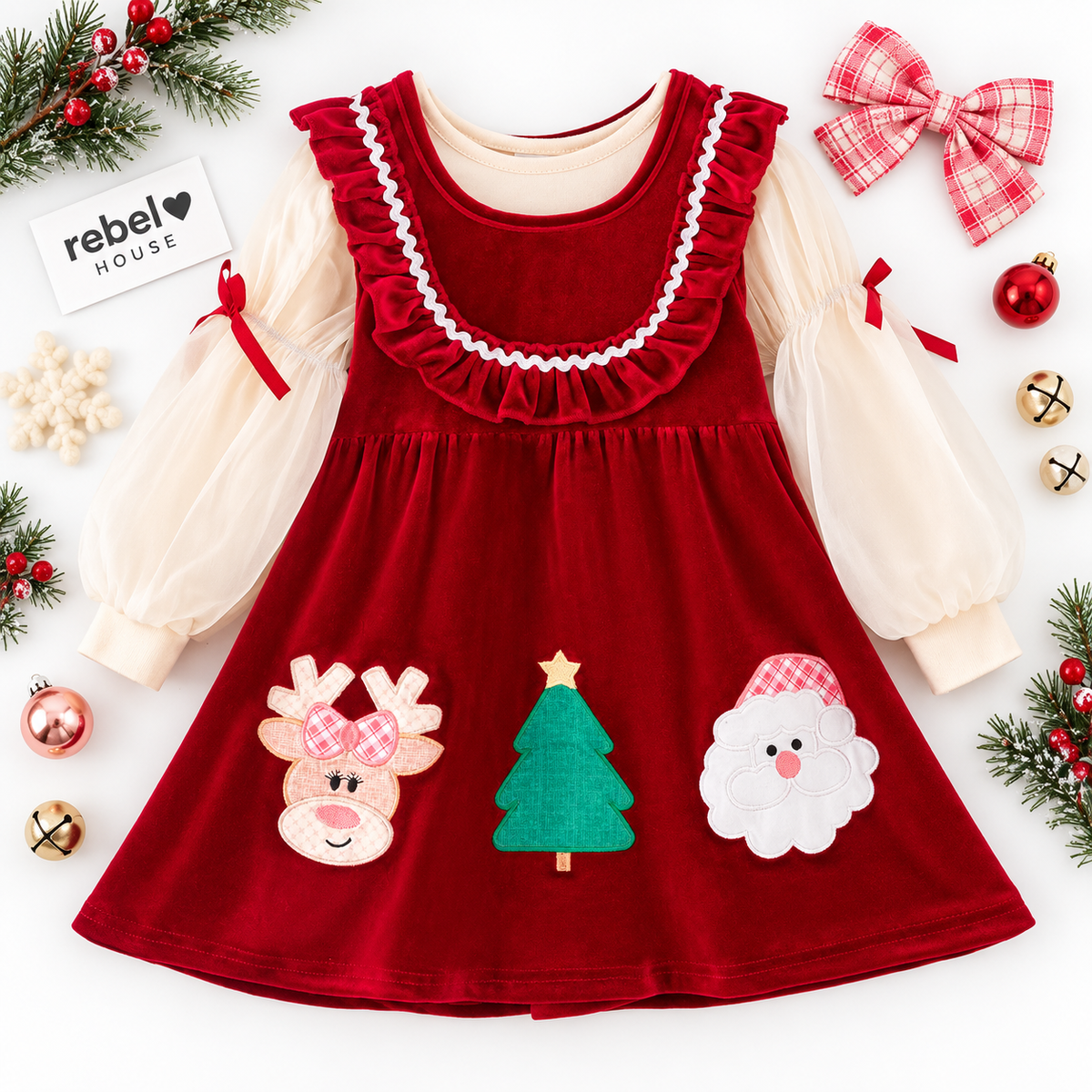 Christmas Wishes Velvet Pinafore Set