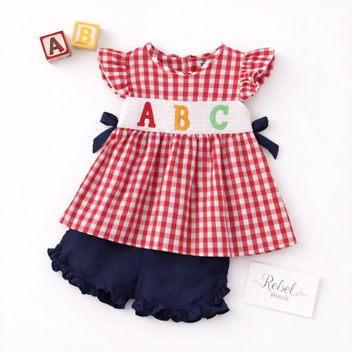 ABC Gingham Smocked Short Set