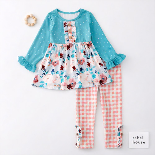 Teal Tulip Gingham Tunic Set