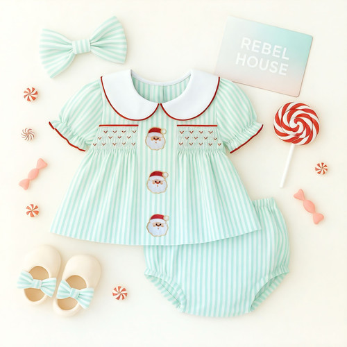 Peppermint Santa Smocked Set