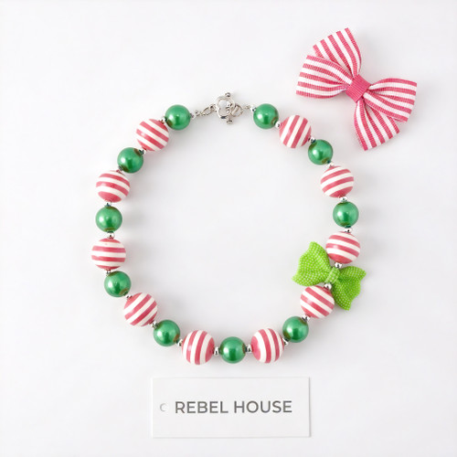Sugar Stripe Bow Pop Necklace