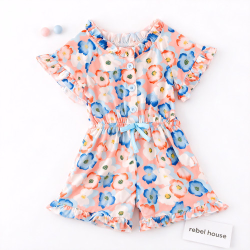 Peachy Pop Floral Romper