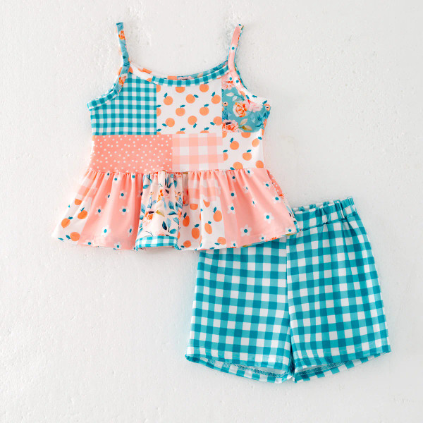 Peach Patchwork Peplum Set