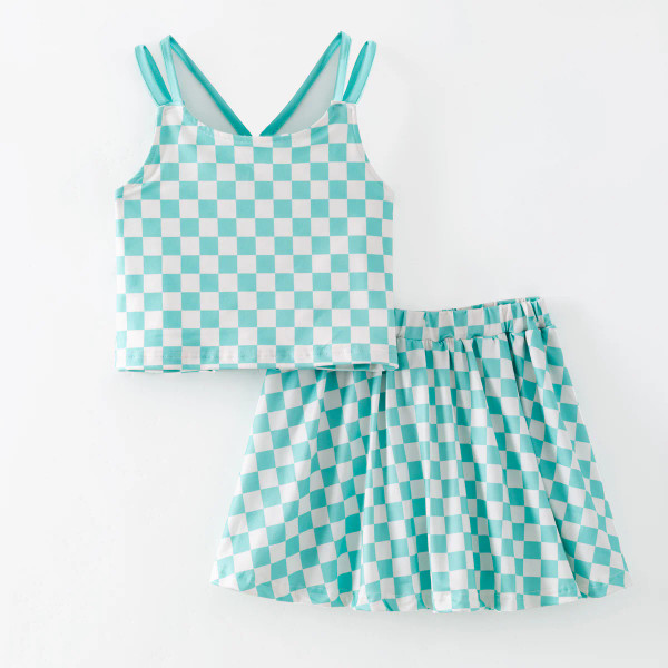 Mint Crush Checkered Skort Set