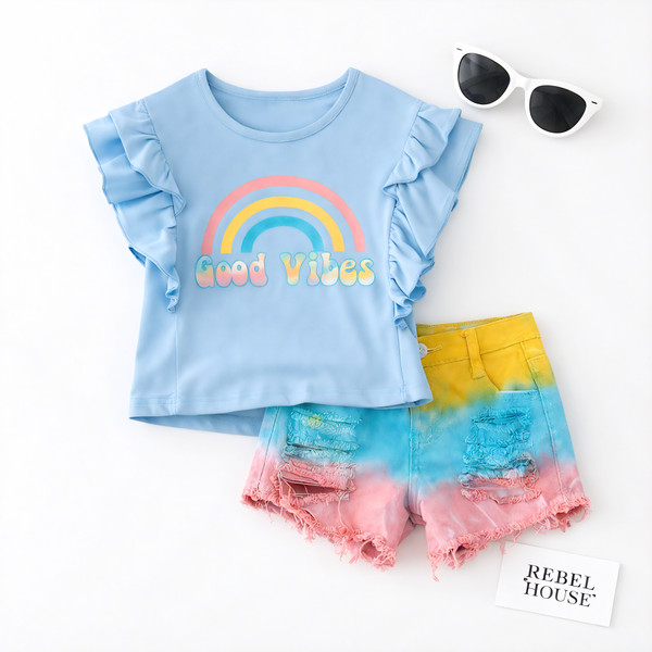 Good Vibes Rainbow Short Set