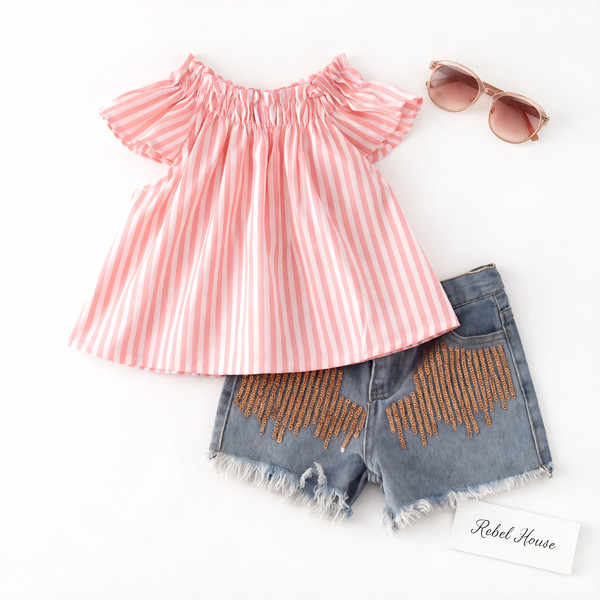 Seaside Stripe Sequin Short Set