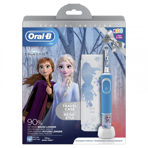 Cepillo dental eléctrico recargable infantil oral-b kids frozen ii con estuche de viaje