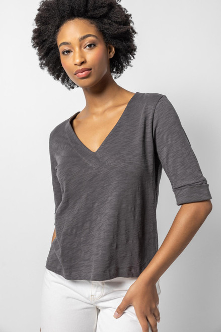 Cuffed Elbow Sleeve V-Neck - Stingray