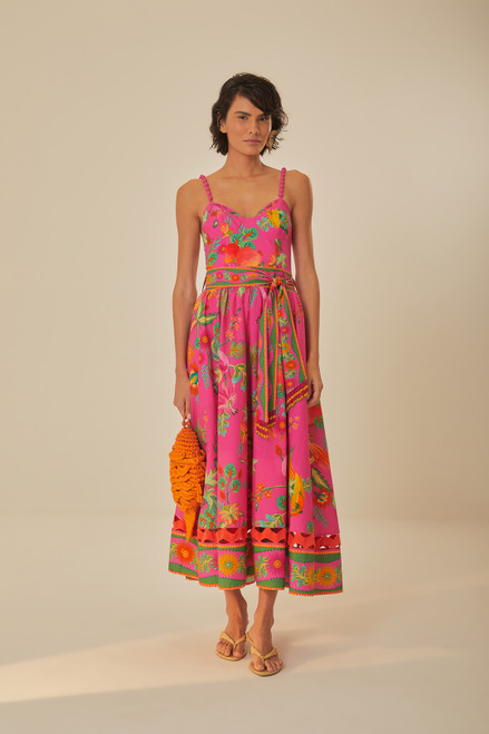 Delicate Fruit Garden Midi Dress - Pink