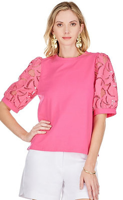 Lace Sleeve Top - Pink