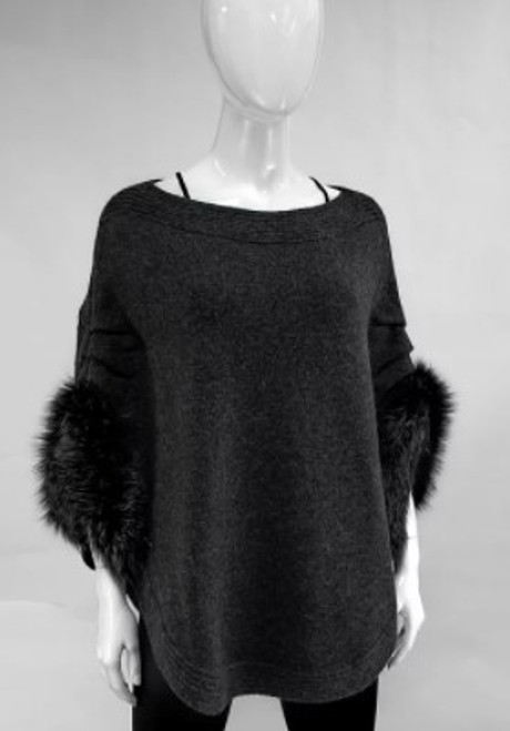 Knitted Poncho - Charcoal
