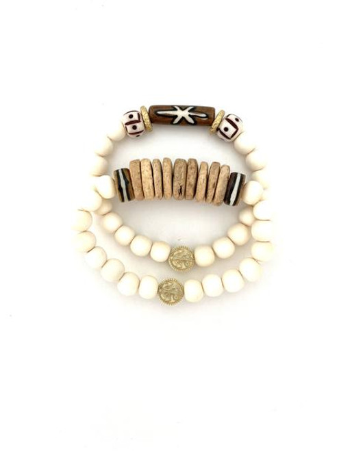 Bracelet Stack - White/Natural/Brown