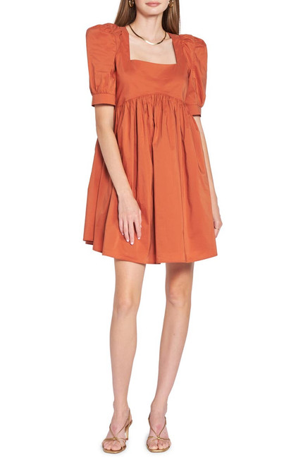 Poplin Mini-Dress - Brown Poplin Mini-Dress - Brown