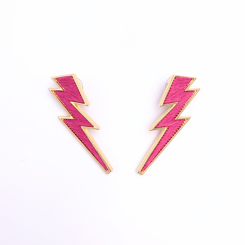 Lightning Bolt Earring - Magenta/Gold